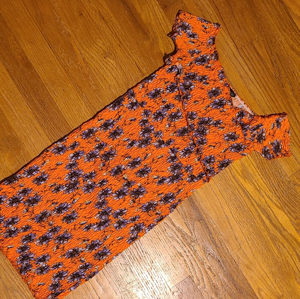 Topshop Orange Blue Smocked Blouse